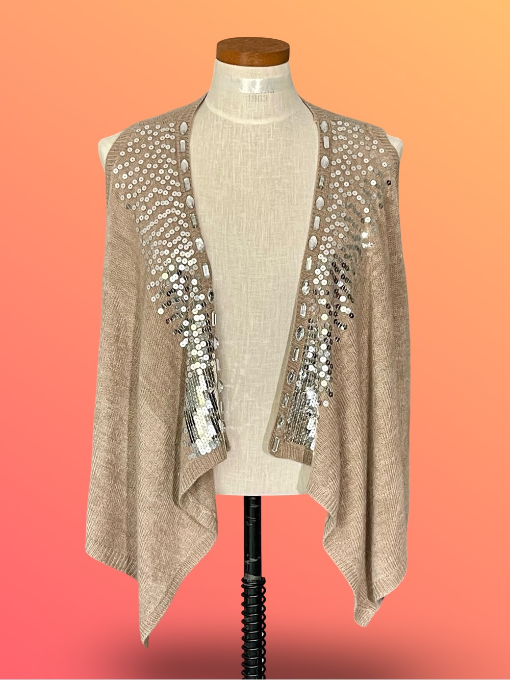 Covington Metallic Silver Sequin Sleeveless Knit Cardigan Vest SzXL